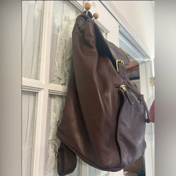 Vintage 2000 COACH Unisex Mahogany Brown Leather Backpack Large #0529 Drawstring